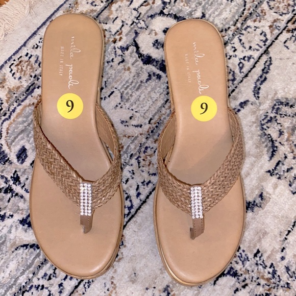 Mila Paoli Shoes - Mila Paoli wedge flipflops light brown, size 9